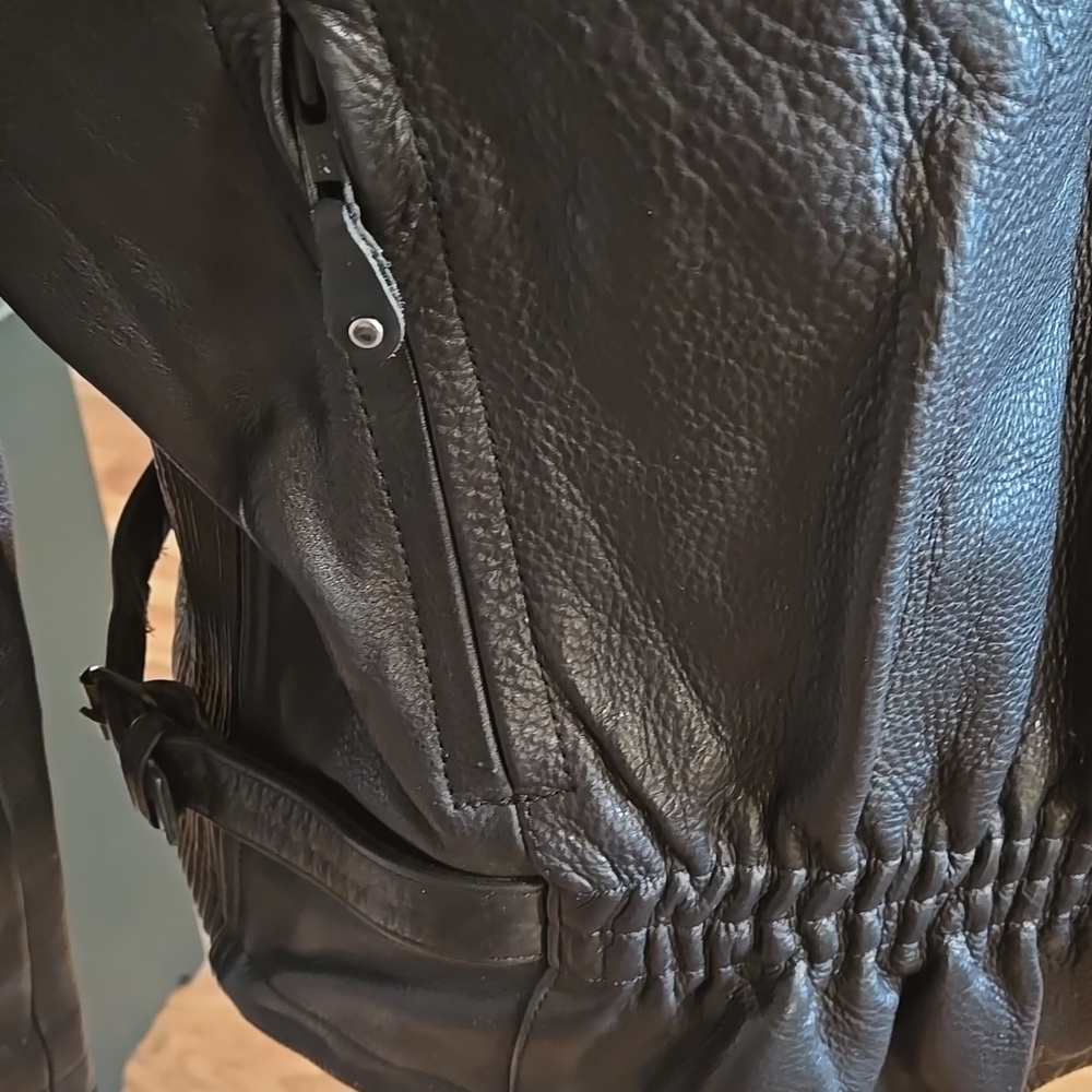 Black and Brown Leather Jacket Unknown Maker Womens Size XL Biker Moto Fitted - Picture 5 of 13